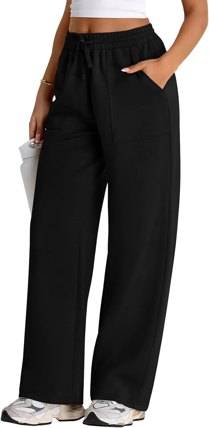 PRETTYGARDEN Womens Wide Leg Sweatpants High Waisted Baggy Lounge Sweat Pants Drawstring Athletic Flared Joggers with Pockets