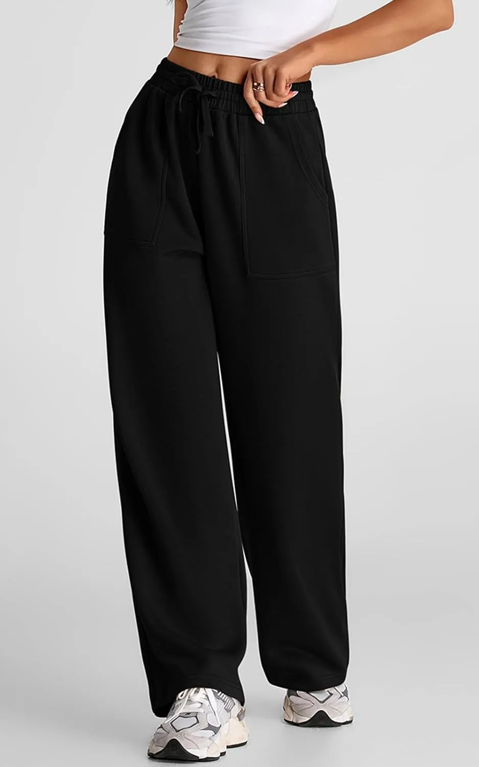 PRETTYGARDEN Womens Wide Leg Sweatpants High Waisted Baggy Lounge Sweat Pants Drawstring Athletic Flared Joggers with Pockets