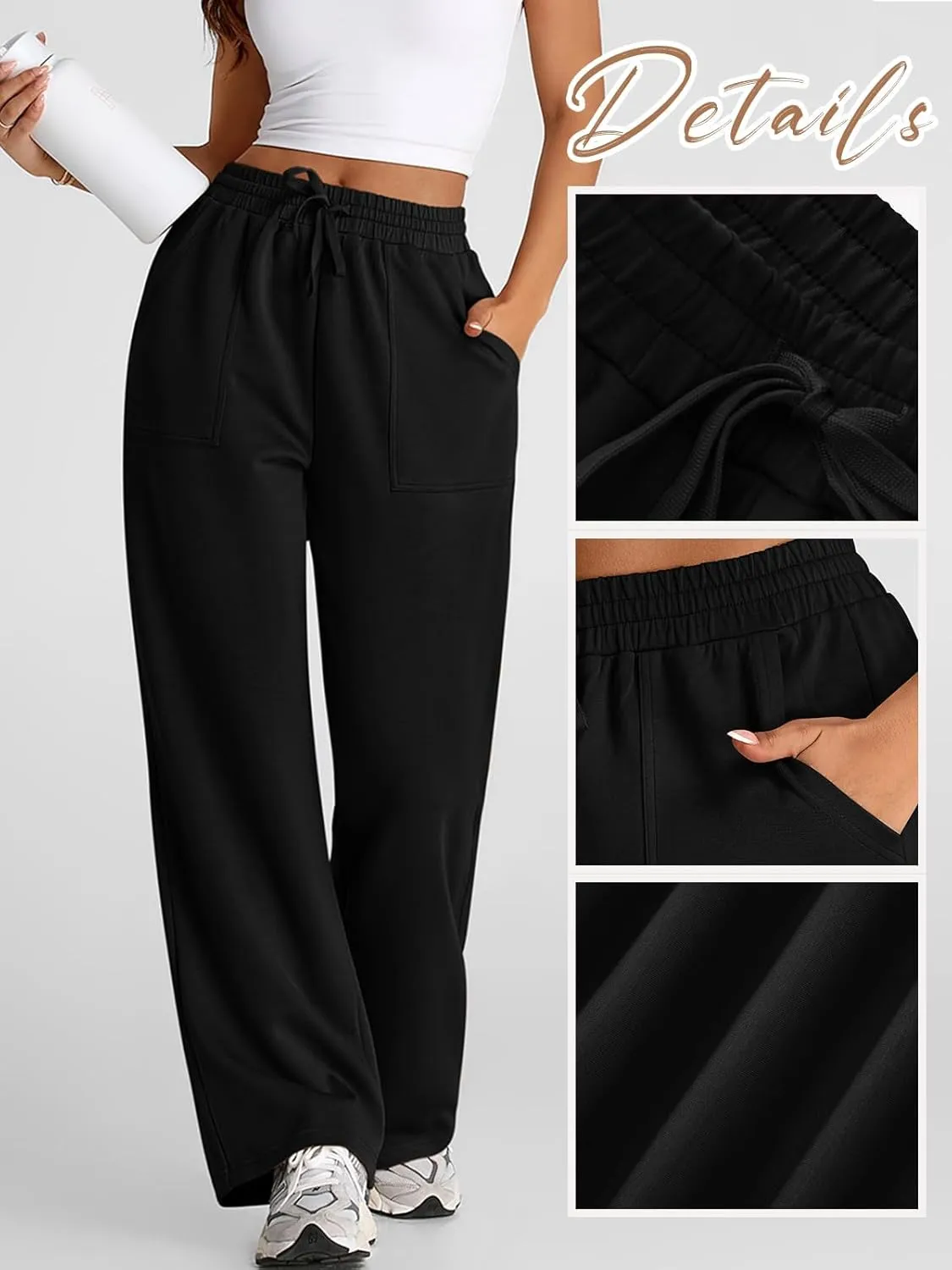 PRETTYGARDEN Womens Wide Leg Sweatpants High Waisted Baggy Lounge Sweat Pants Drawstring Athletic Flared Joggers with Pockets