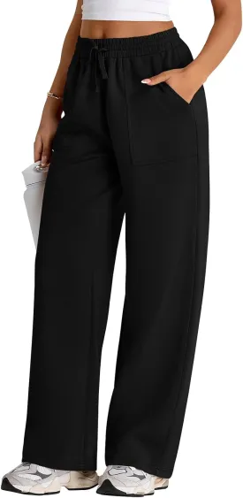 PRETTYGARDEN Womens Wide Leg Sweatpants High Waisted Baggy Lounge Sweat Pants Drawstring Athletic Flared Joggers with Pockets