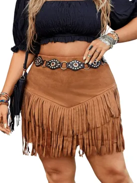 SHENHE Women's Plus Size Fringe Skirt Western Cowgirl High Waisted Country Concert 90s Tassel Short Skirt