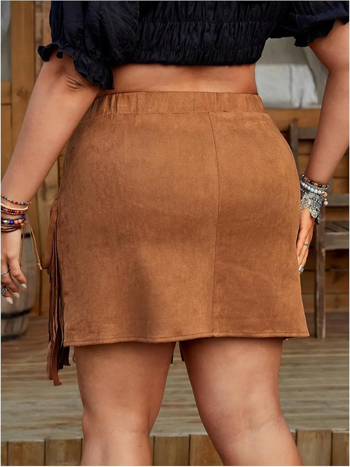 SHENHE Women's Plus Size Fringe Skirt Western Cowgirl High Waisted Country Concert 90s Tassel Short Skirt
