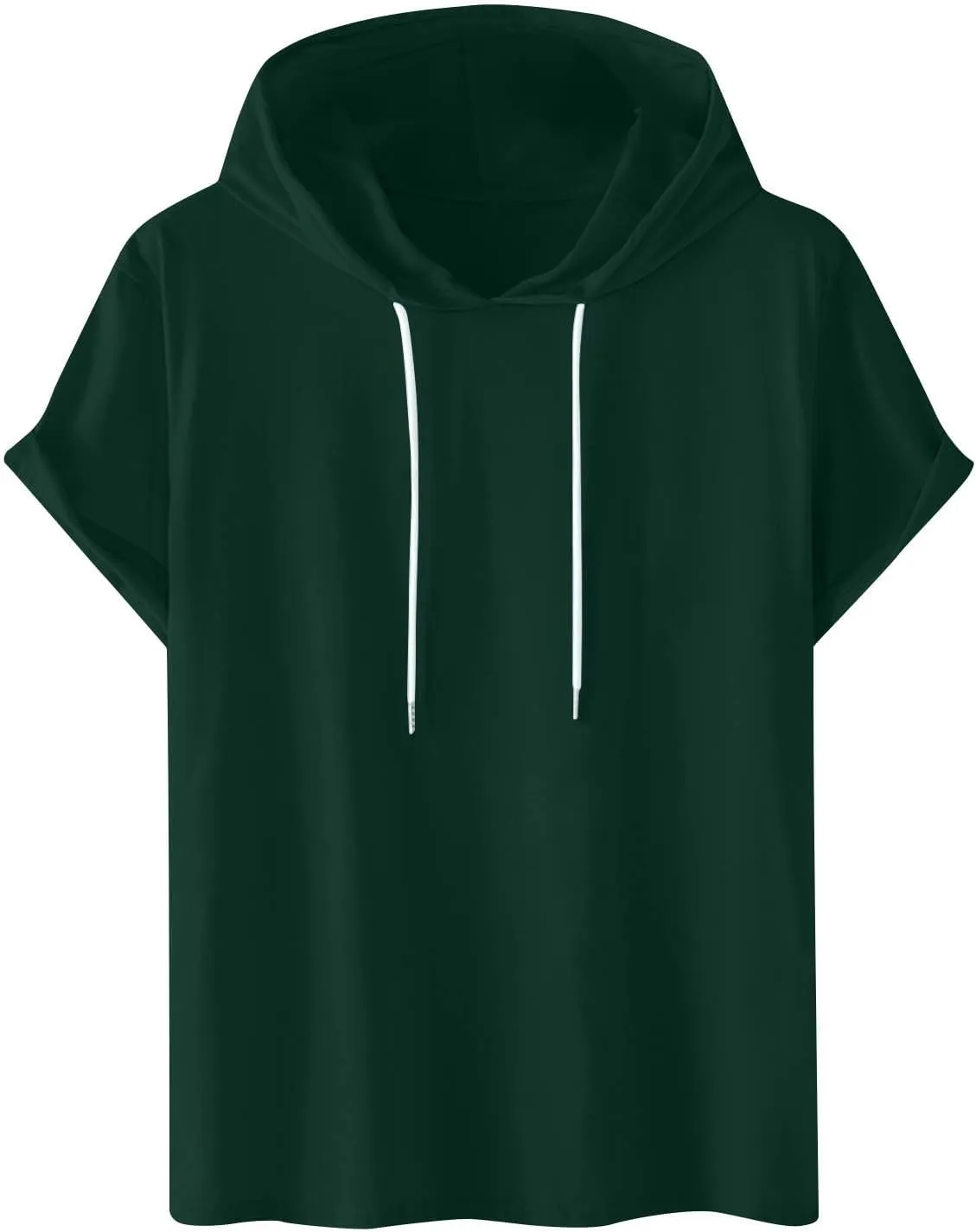 Short Sleeve Hoodies for Men Summer Athletic Loose Fit Stretch Drawstring T Shirt Lightweight Solid Color Pullover