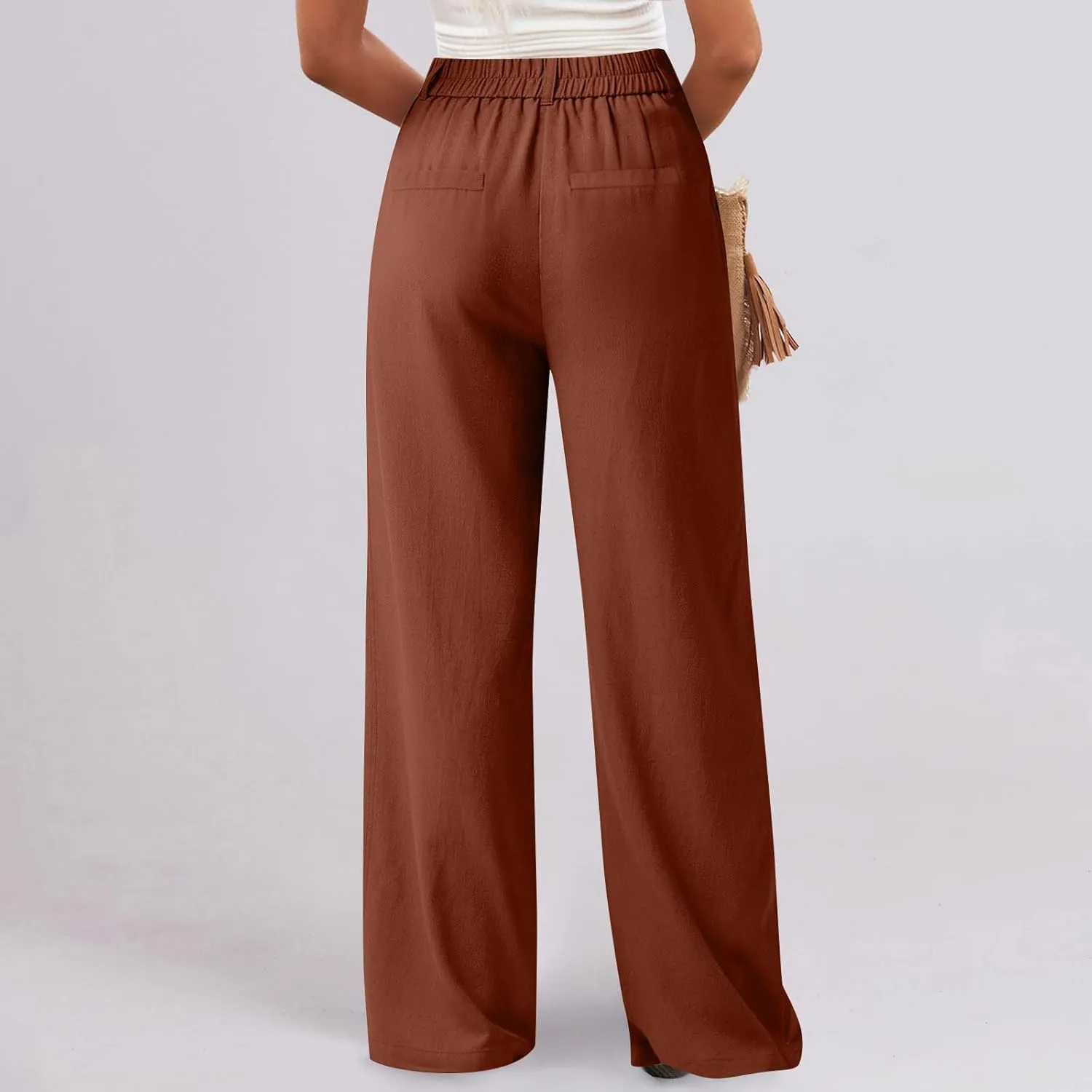 Straight Leg Pants for Women Lightweigjht Cotton Linen Pant Casual High Waisted Pants Business Office Work Trouses