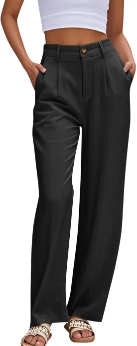 Straight Leg Pants for Women Lightweigjht Cotton Linen Pant Casual High Waisted Pants Business Office Work Trouses