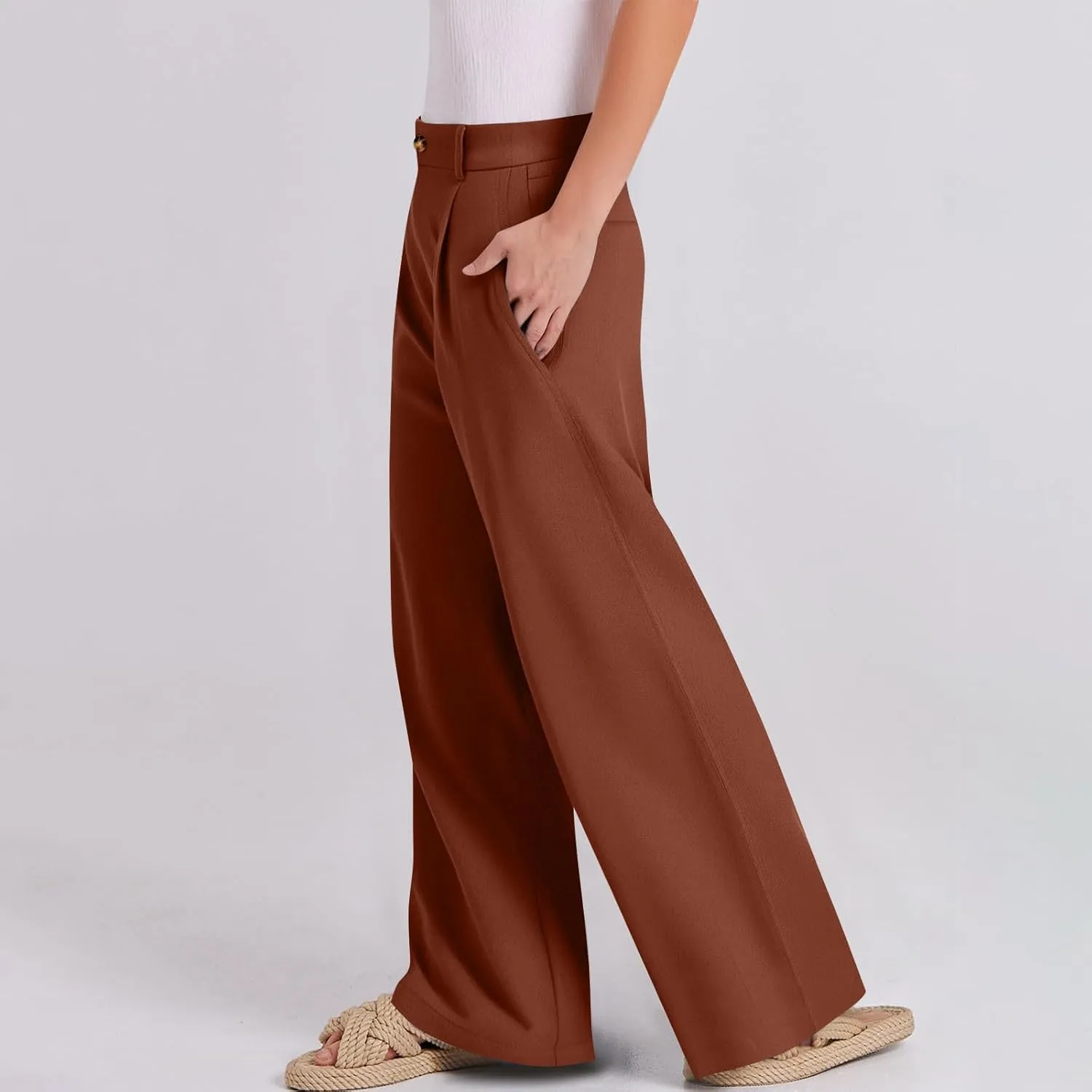 Straight Leg Pants for Women Lightweigjht Cotton Linen Pant Casual High Waisted Pants Business Office Work Trouses