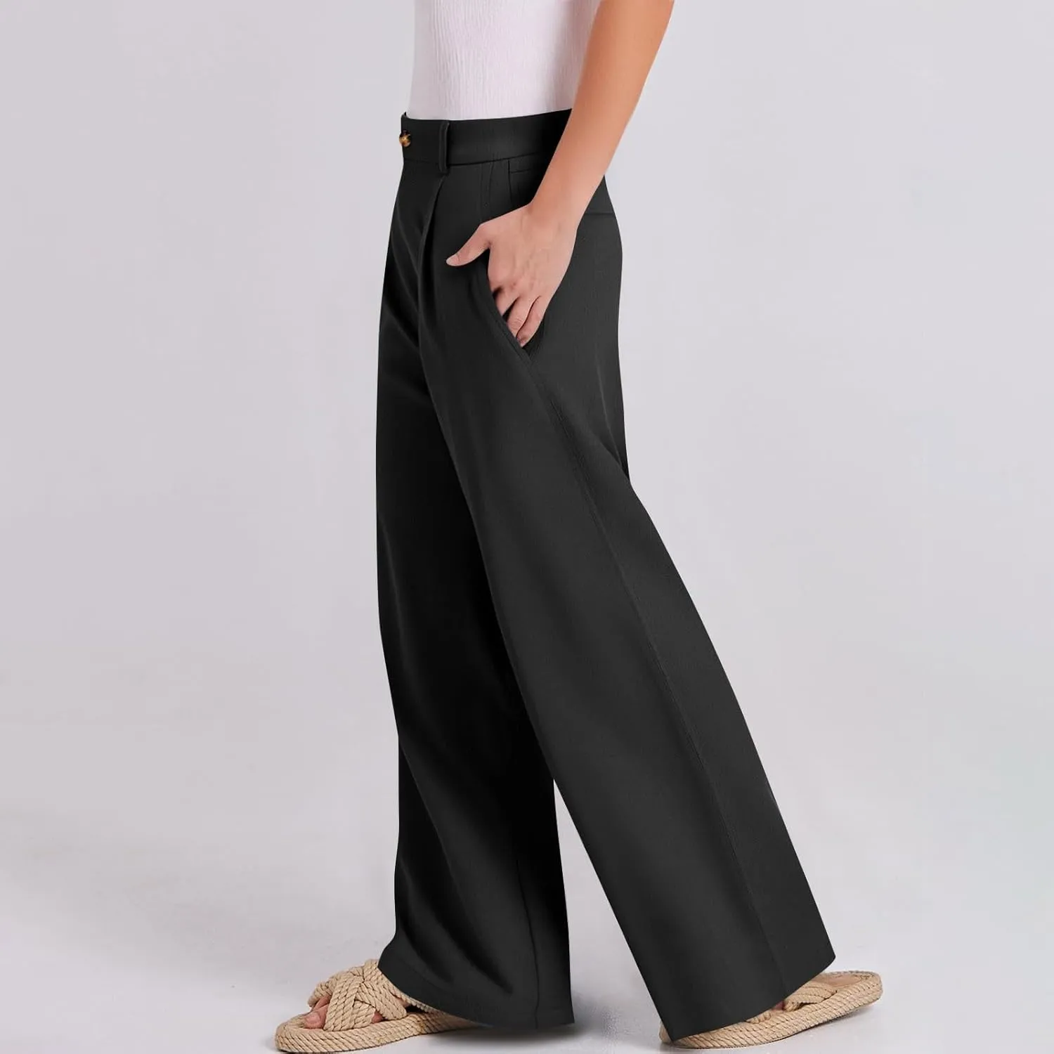 Straight Leg Pants for Women Lightweigjht Cotton Linen Pant Casual High Waisted Pants Business Office Work Trouses