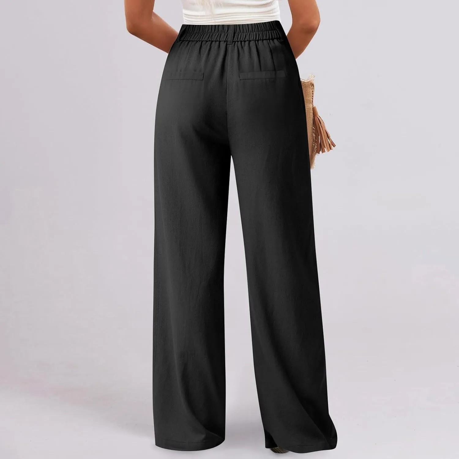 Straight Leg Pants for Women Lightweigjht Cotton Linen Pant Casual High Waisted Pants Business Office Work Trouses