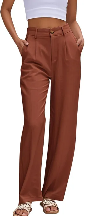 Straight Leg Pants for Women Lightweigjht Cotton Linen Pant Casual High Waisted Pants Business Office Work Trouses