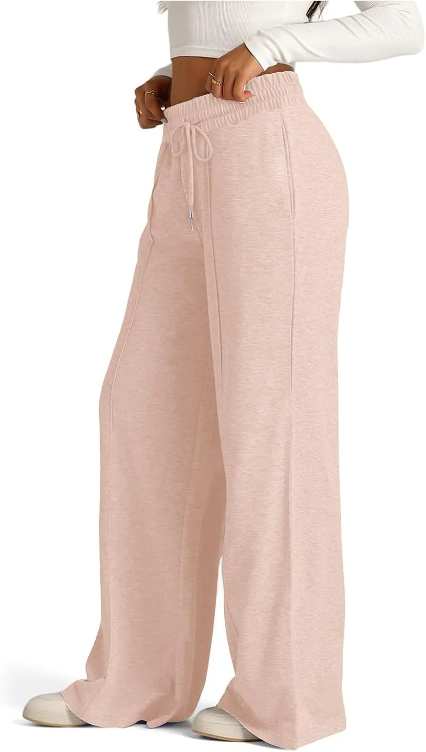 Sweatpants Women Wide Leg Elastic High Waisted Baggy Sweatpants Oversized Comfy Drawstring Joggers with Pockets