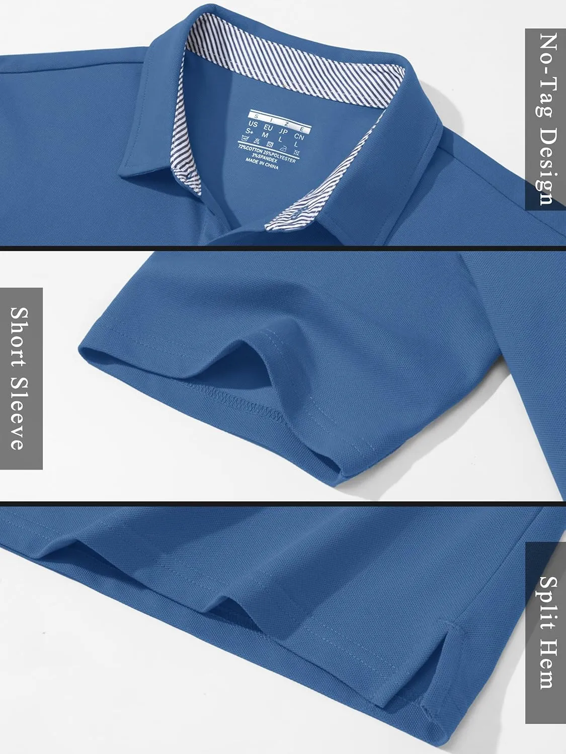 TACVASEN Men's Polo Shirts Short Sleeve Casual Cotton Pique 3 Buttons T-Shirts Classic Fit Golf Polo Shirts