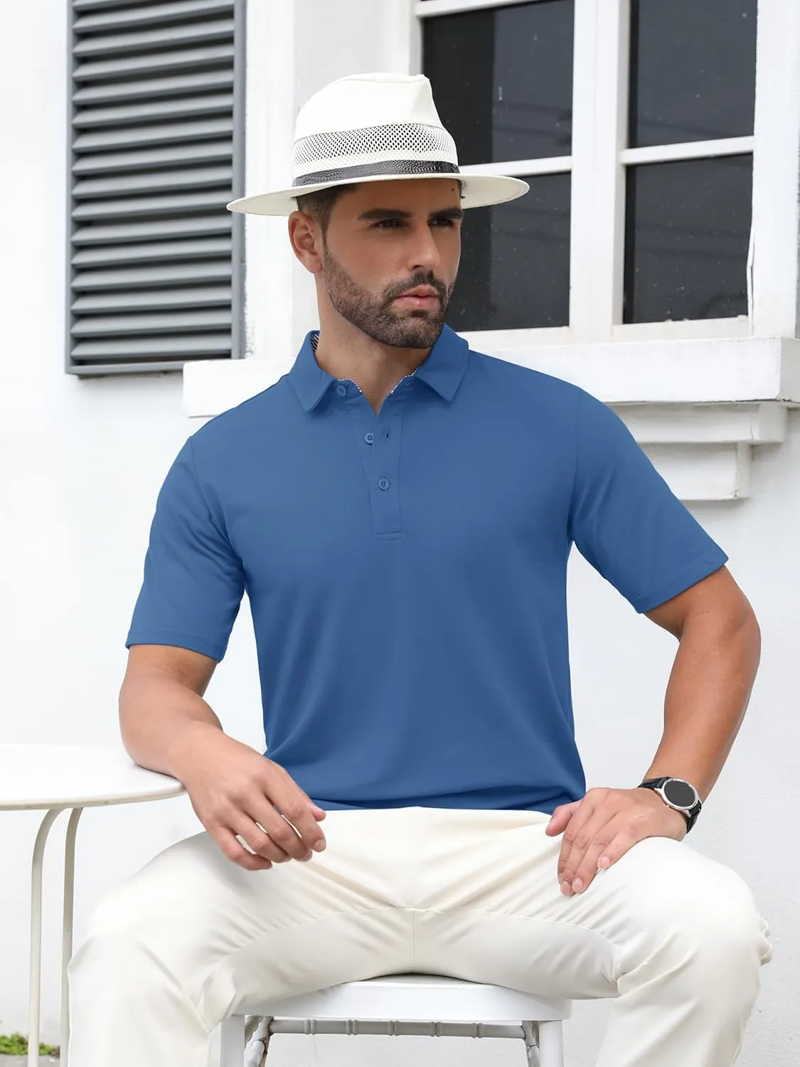 TACVASEN Men's Polo Shirts Short Sleeve Casual Cotton Pique 3 Buttons T-Shirts Classic Fit Golf Polo Shirts