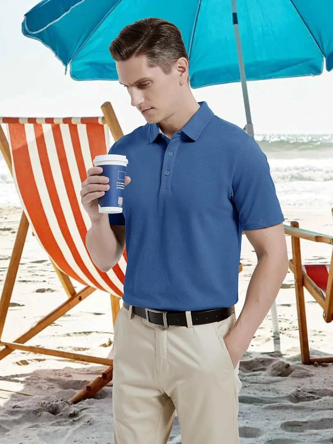 TACVASEN Men's Polo Shirts Short Sleeve Casual Cotton Pique 3 Buttons T-Shirts Classic Fit Golf Polo Shirts