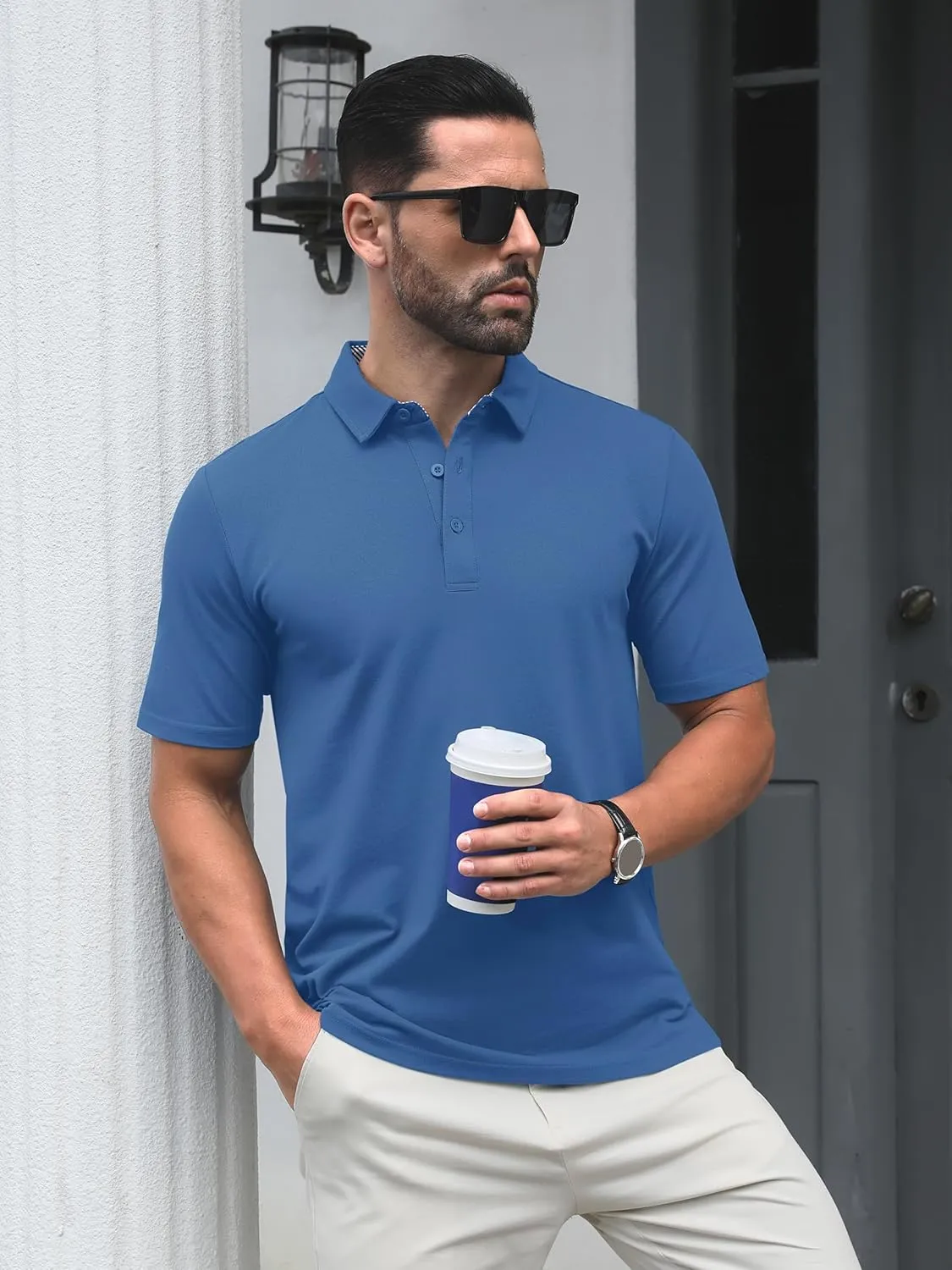 TACVASEN Men's Polo Shirts Short Sleeve Casual Cotton Pique 3 Buttons T-Shirts Classic Fit Golf Polo Shirts