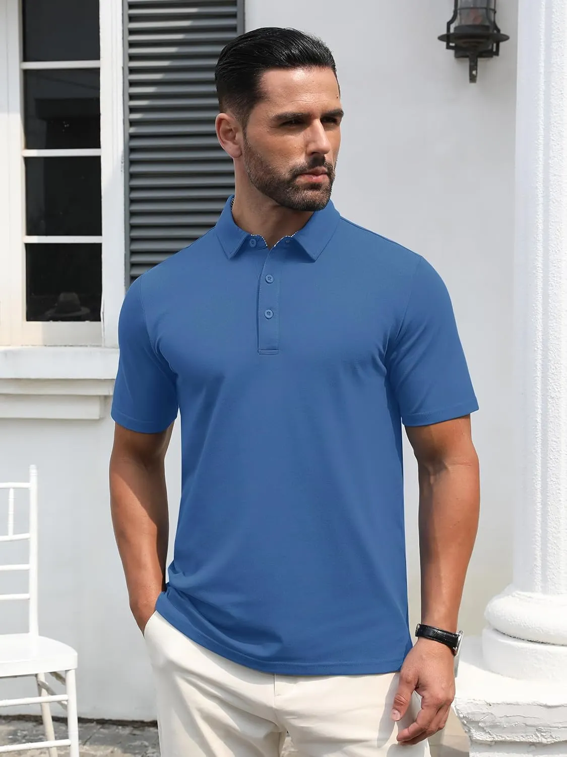 TACVASEN Men's Polo Shirts Short Sleeve Casual Cotton Pique 3 Buttons T-Shirts Classic Fit Golf Polo Shirts