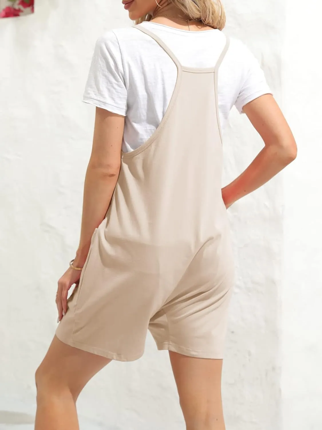 Tongmingyun Womens Summer Casual Sleeveless Rompers Loose Spaghetti Strap Shorts Jumpsuit with Pockets