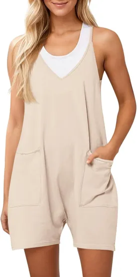 Tongmingyun Womens Summer Casual Sleeveless Rompers Loose Spaghetti Strap Shorts Jumpsuit with Pockets