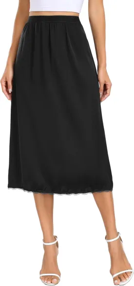 Vlazom Women's Satin Half Slip for Under Dress Long Underskirt Soft Under Slips for Women Under Dresses Size S-XXL