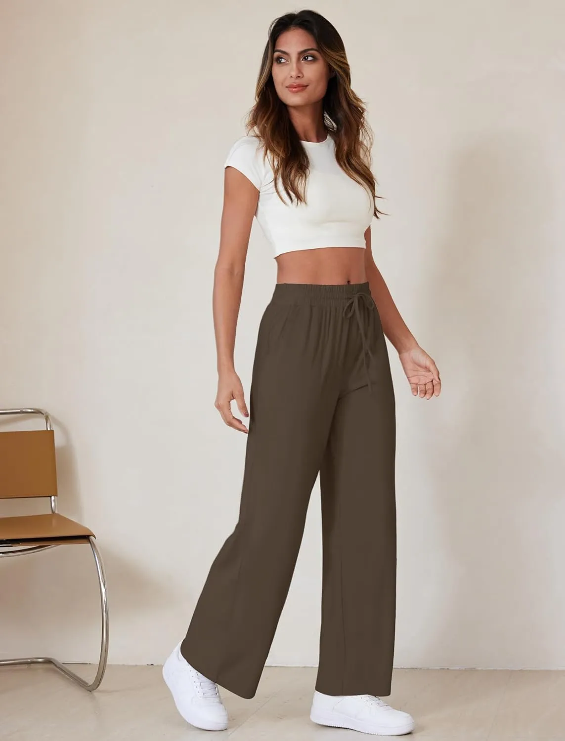 Wide Leg Pants Women High Waisted Slacks Lounge Baggy Flowy Palazzo Pants with Pockets