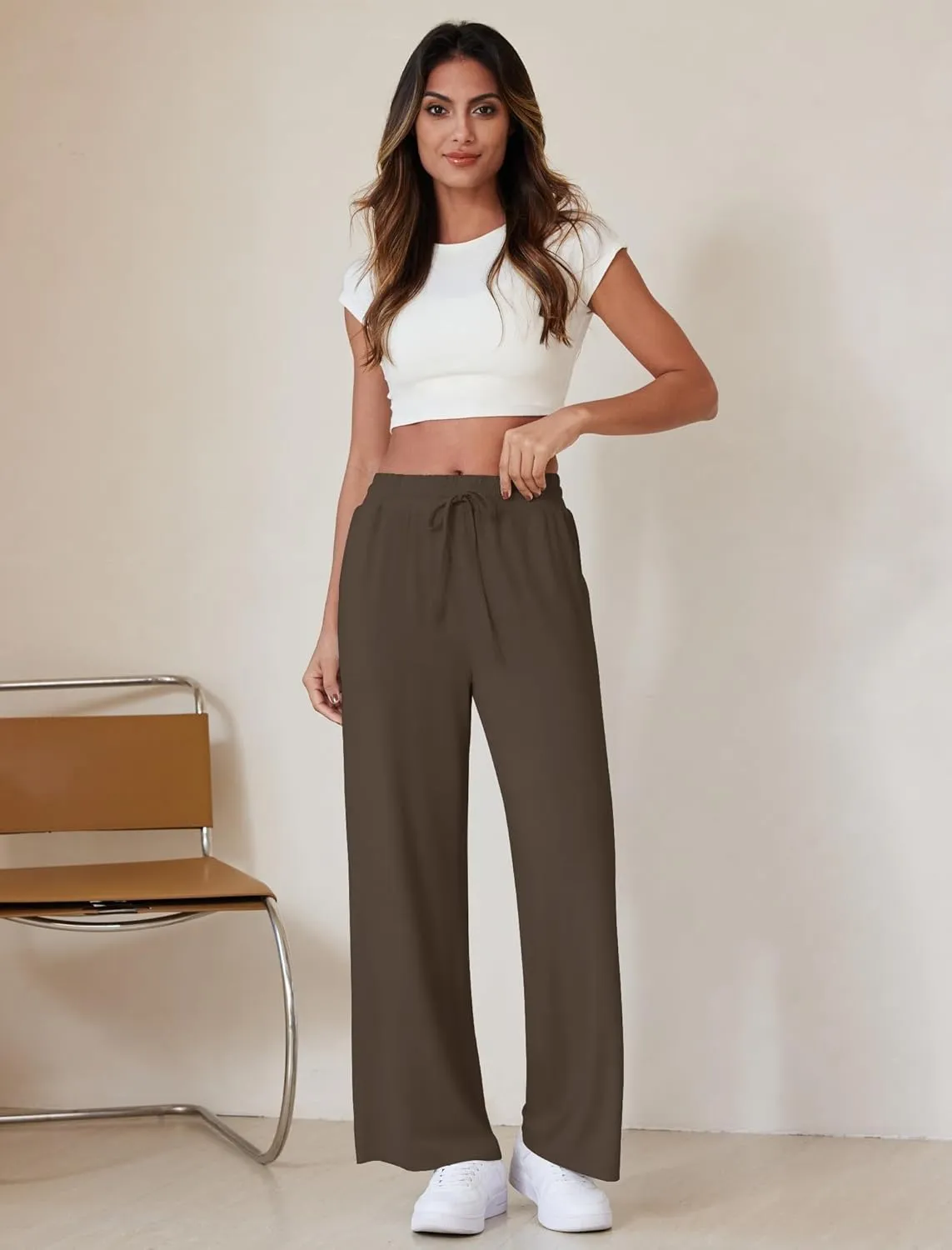 Wide Leg Pants Women High Waisted Slacks Lounge Baggy Flowy Palazzo Pants with Pockets