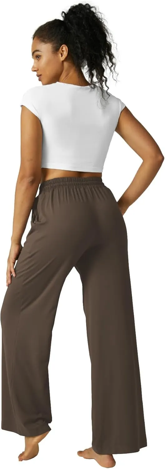Wide Leg Pants Women High Waisted Slacks Lounge Baggy Flowy Palazzo Pants with Pockets