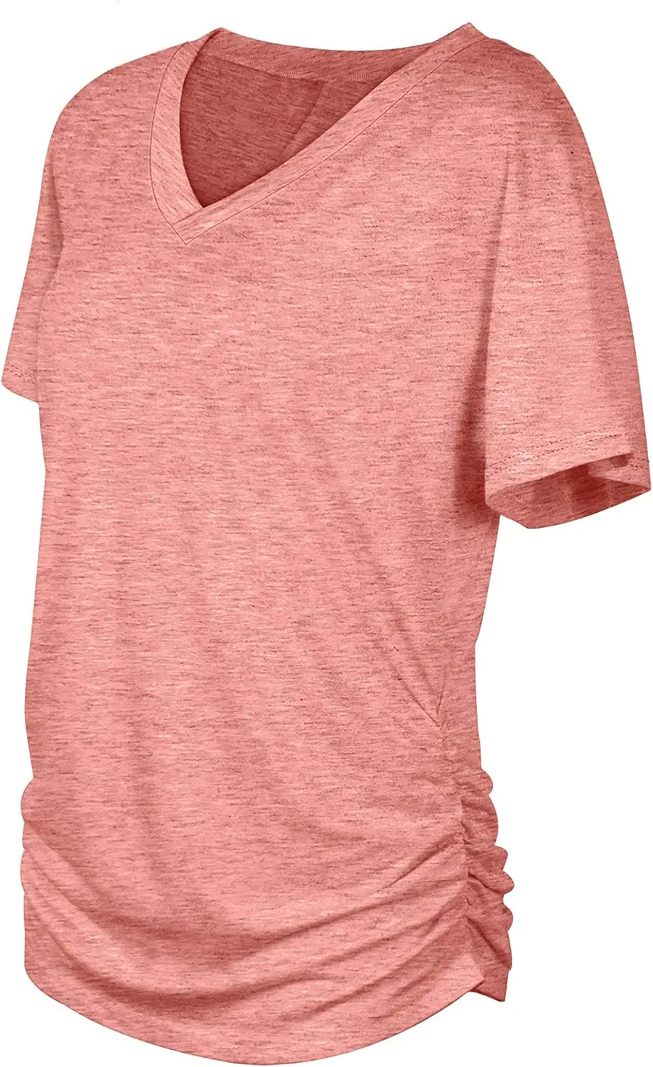 WIHOLL Womens Short Sleeve V Neck Dolman Tops with Side Shirring Loose Fit Shirts
