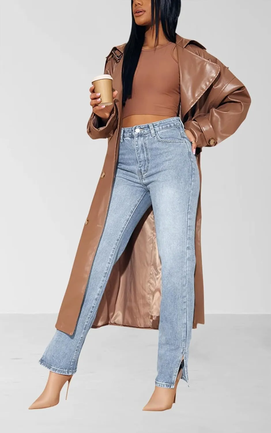 Women's Casual Straight Leg Jeans High Waist Stretchy Classic Denim Pants with Pocket