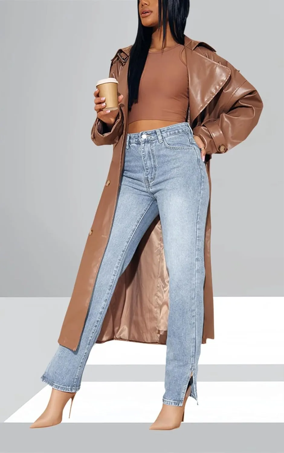 Women's Casual Straight Leg Jeans High Waist Stretchy Classic Denim Pants with Pocket