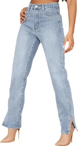Women's Casual Straight Leg Jeans High Waist Stretchy Classic Denim Pants with Pocket