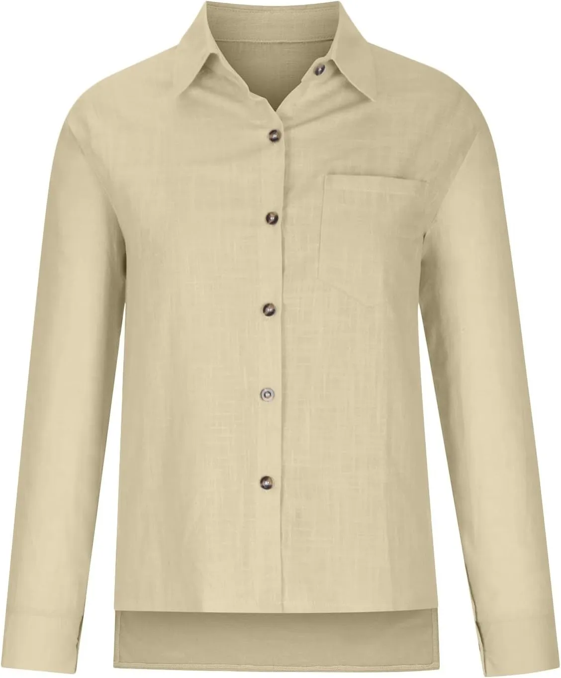 Womens Cotton Linen Button Down Shirt 2025 Summer Casual Long Sleeve Solid Color Shirts Loose Work Tops with Pockets