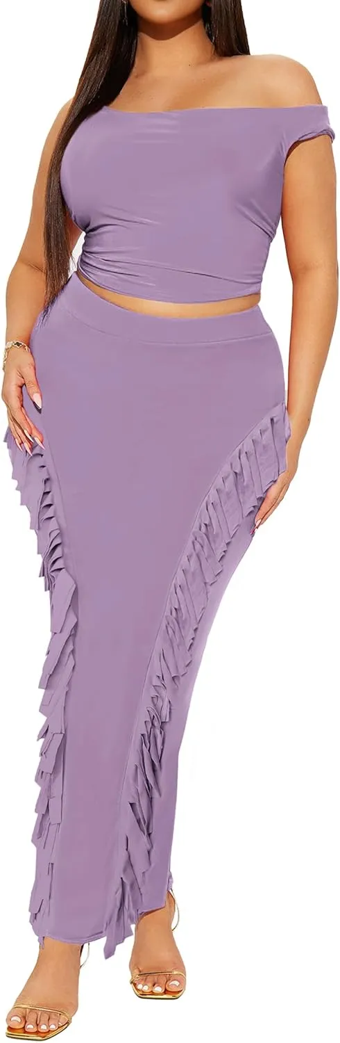 Women's Fringe Skirt Side Tassel Elastic High Waisted Pencil Long Maxi Skirts Bodycon