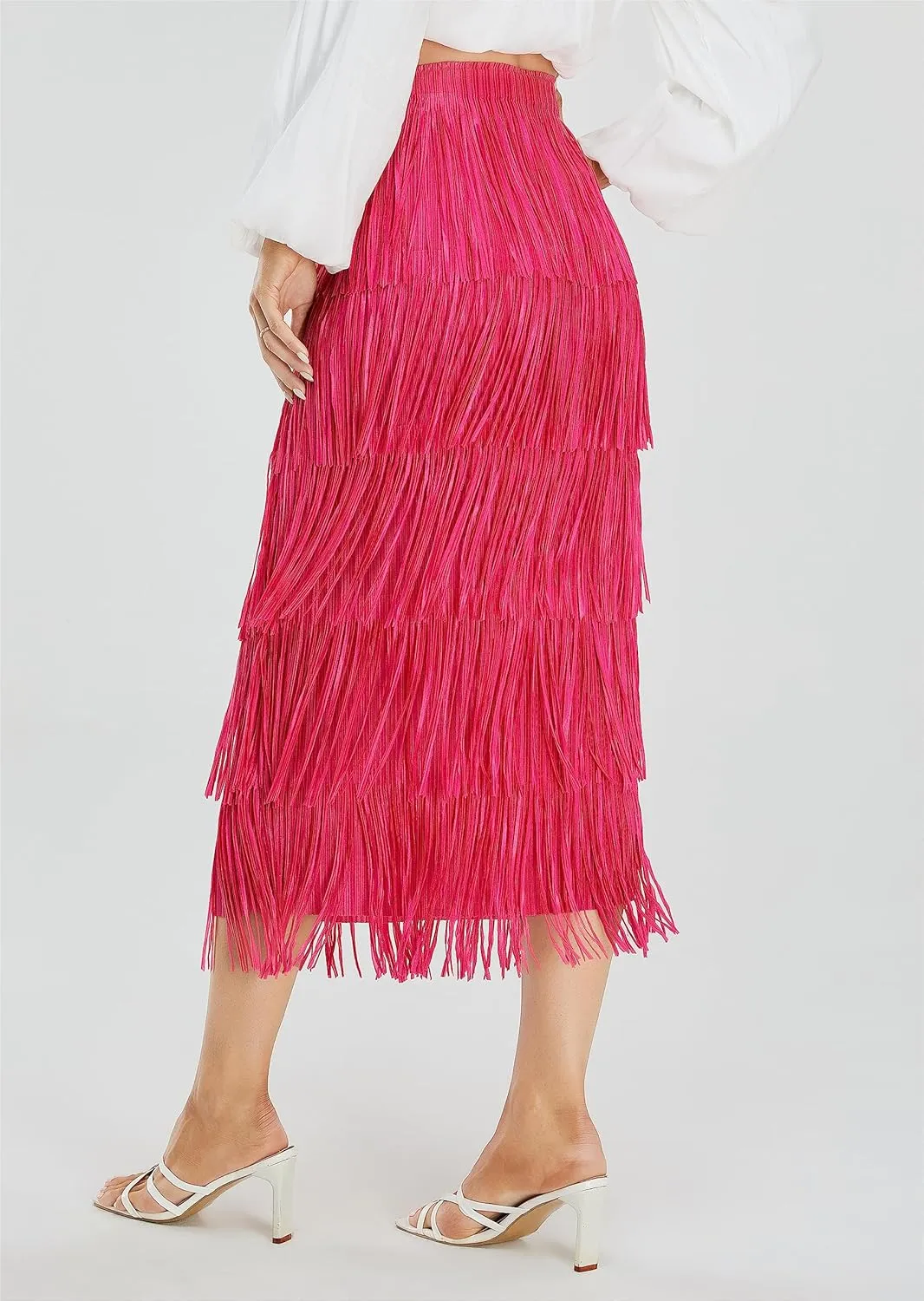 Women's Fringe Trim High Waist Short Pencil Bodycon Skirts, Sexy Elegant Fringe Long Maxi Skirt Summer Party Work