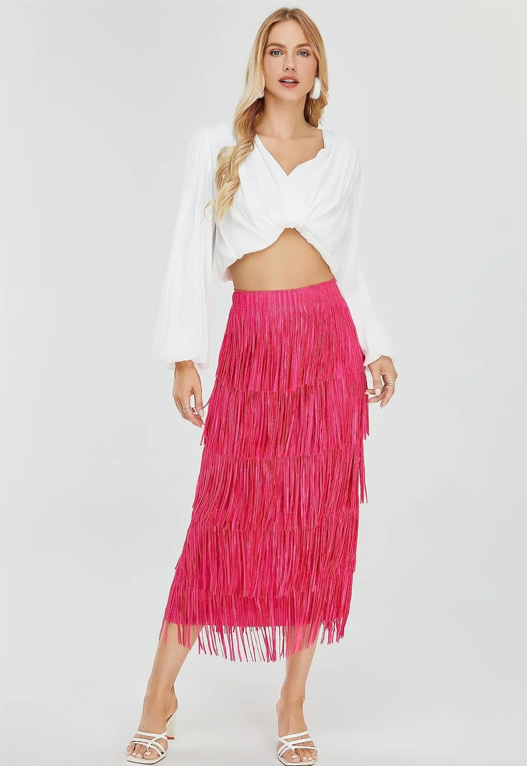 Women's Fringe Trim High Waist Short Pencil Bodycon Skirts, Sexy Elegant Fringe Long Maxi Skirt Summer Party Work
