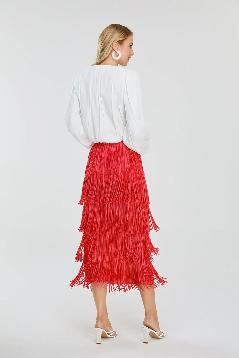 Women's Fringe Trim High Waist Short Pencil Bodycon Skirts, Sexy Elegant Fringe Long Maxi Skirt Summer Party Work