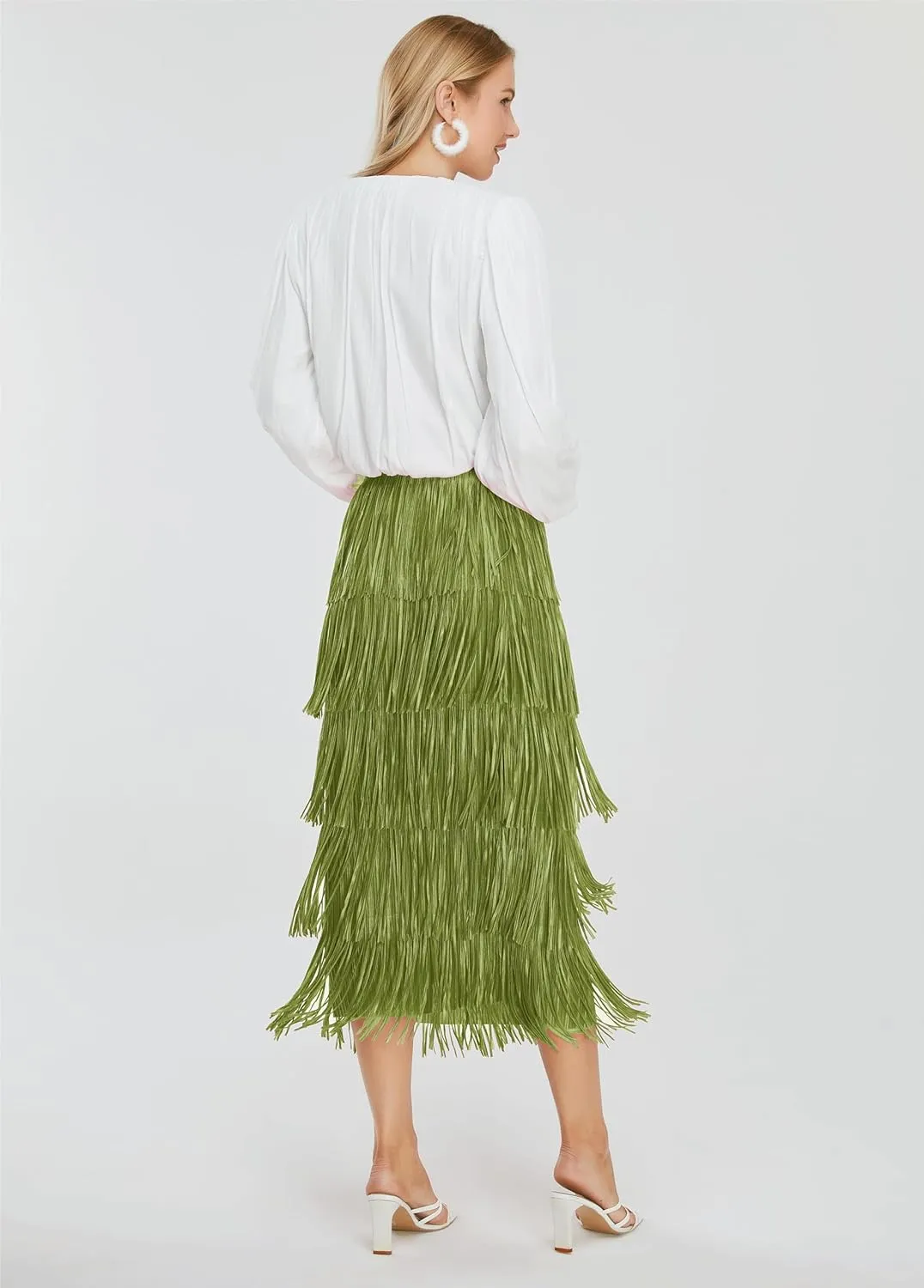 Women's Fringe Trim High Waist Short Pencil Bodycon Skirts, Sexy Elegant Fringe Long Maxi Skirt Summer Party Work