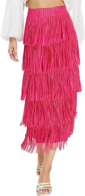 Women's Fringe Trim High Waist Short Pencil Bodycon Skirts, Sexy Elegant Fringe Long Maxi Skirt Summer Party Work
