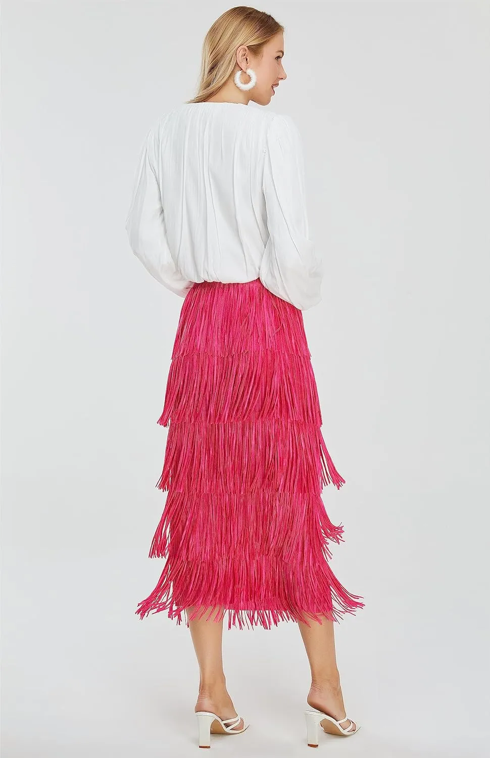 Women's Fringe Trim High Waist Short Pencil Bodycon Skirts, Sexy Elegant Fringe Long Maxi Skirt Summer Party Work