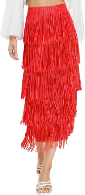 Women's Fringe Trim High Waist Short Pencil Bodycon Skirts, Sexy Elegant Fringe Long Maxi Skirt Summer Party Work