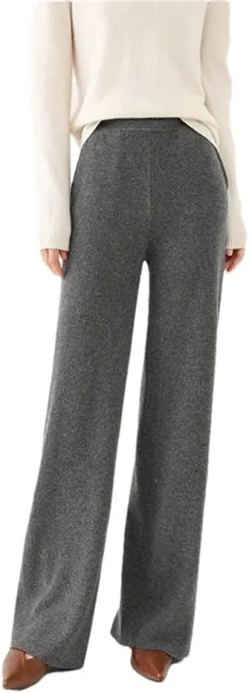 Women's High Waist Wide Leg Pants 100 Percent Wool Pants Winter Casual Loose Floor Trousers