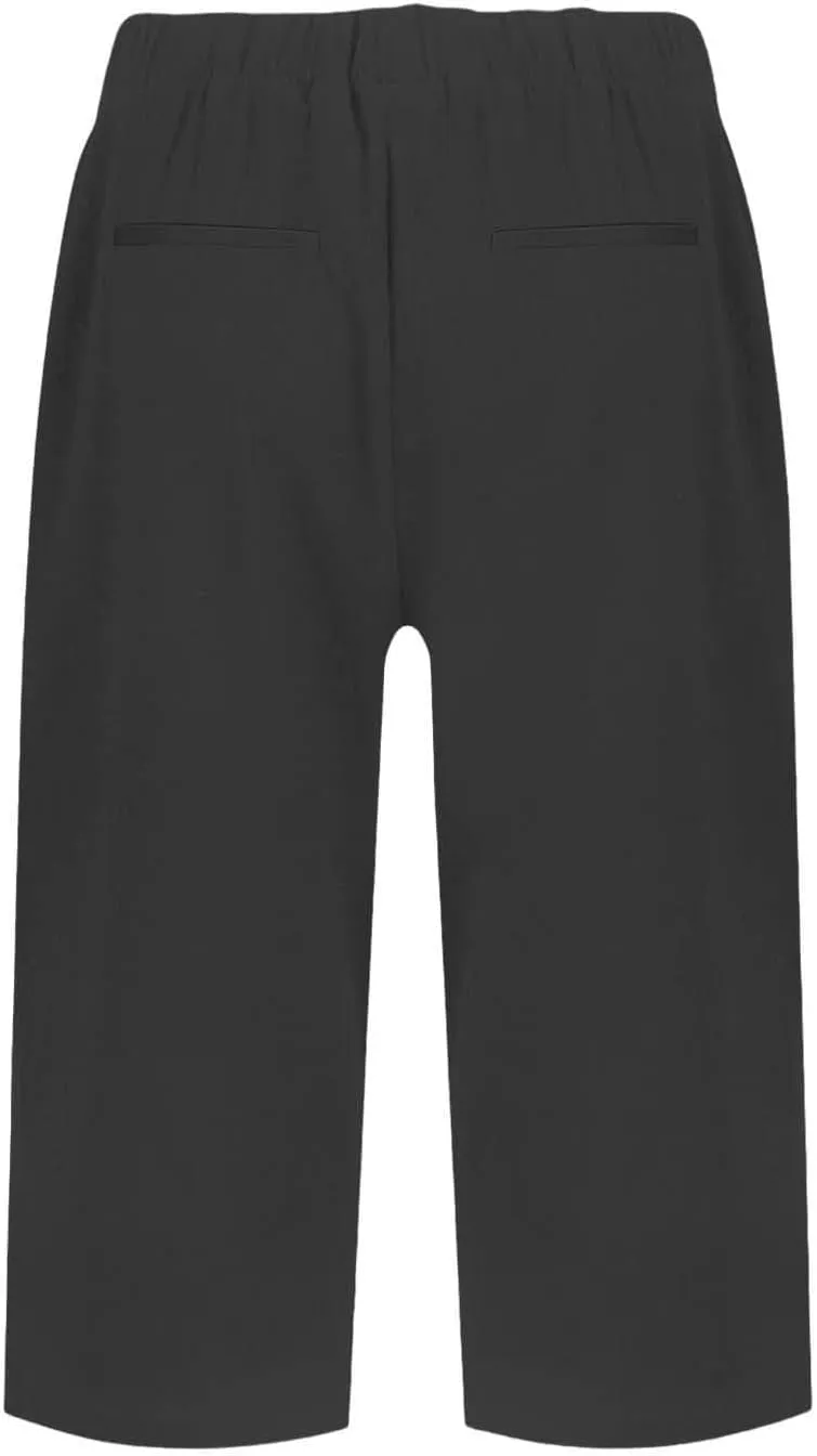Women's High Waisted Linen Capri Pants Wide Leg Cropped Trousers with Pockets Bermuda Shorts for Casual Summer & Beach Wear