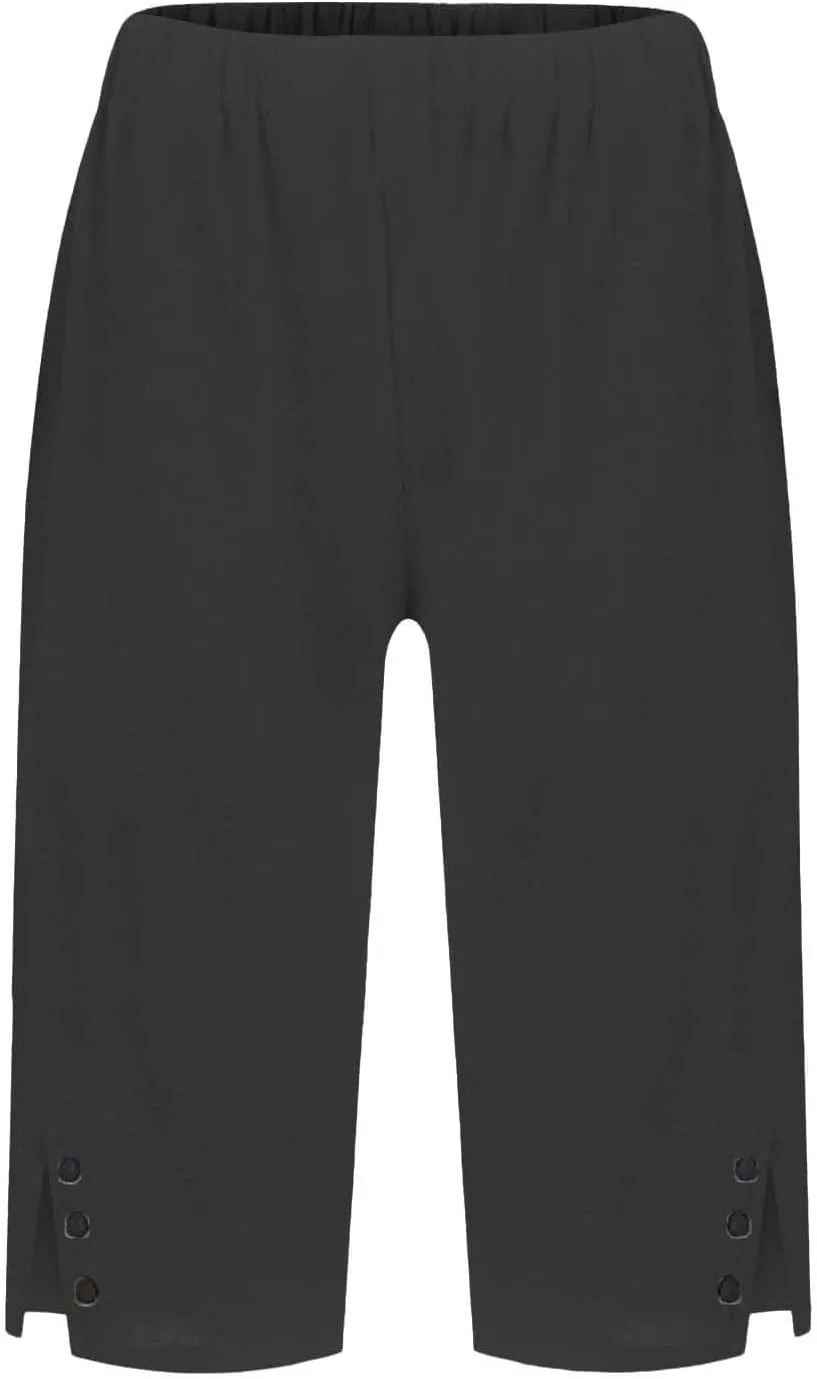 Women's High Waisted Linen Capri Pants Wide Leg Cropped Trousers with Pockets Bermuda Shorts for Casual Summer & Beach Wear
