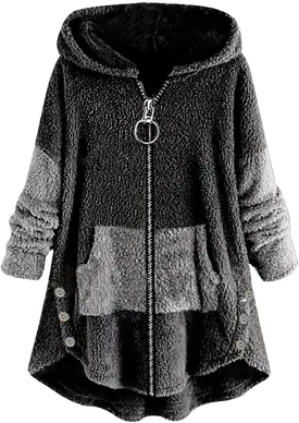 Women's Oversized Zip Up Sherpa Hoodie Fuzzy Fleece Jacket Cat Kitty Print Lightweight Faux Shearling A Line Teddy Coat