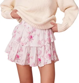 Womens Ruffle Mini Skirt Bohemian Floral High Waisted Tiered A Line Skirts Summer Beach Flowy Skirts Streetwear