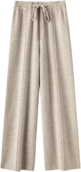 Women's Solid Wool Wide-Leg Pants High Waist Casual Loose Straight Pants Knit Mop Trousers