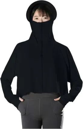 Women's SPF Hoodies Shirts UPF 50  Cropped Jacket Long Sleeve Sun Protection Clothing Full Zip Quick Dry Hiking Tops