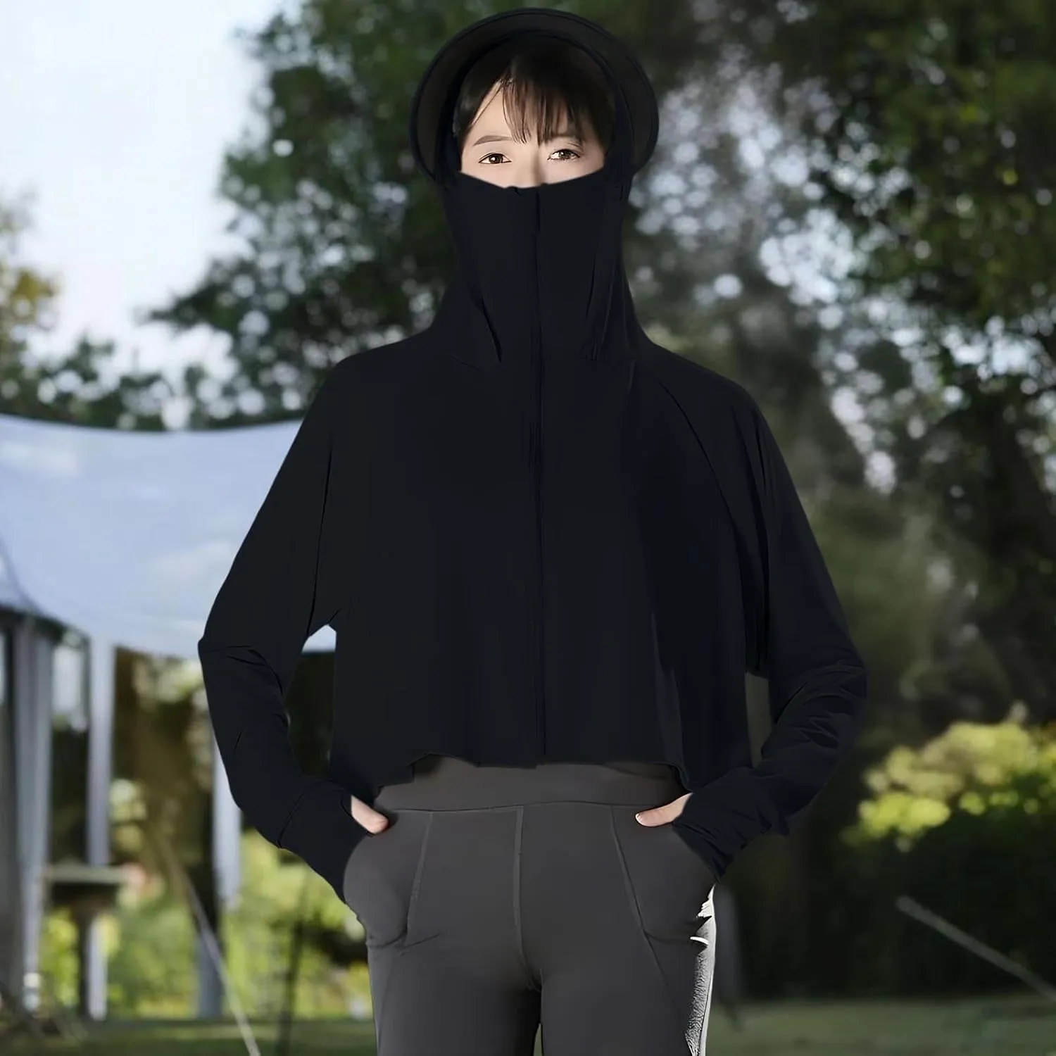 Women's SPF Hoodies Shirts UPF 50  Cropped Jacket Long Sleeve Sun Protection Clothing Full Zip Quick Dry Hiking Tops