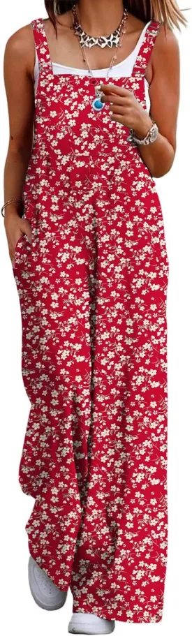 Womens Summer Casual Jumpsuits Baggy Wide Leg Floral Overalls Rompers for women 2025 With Pockets
