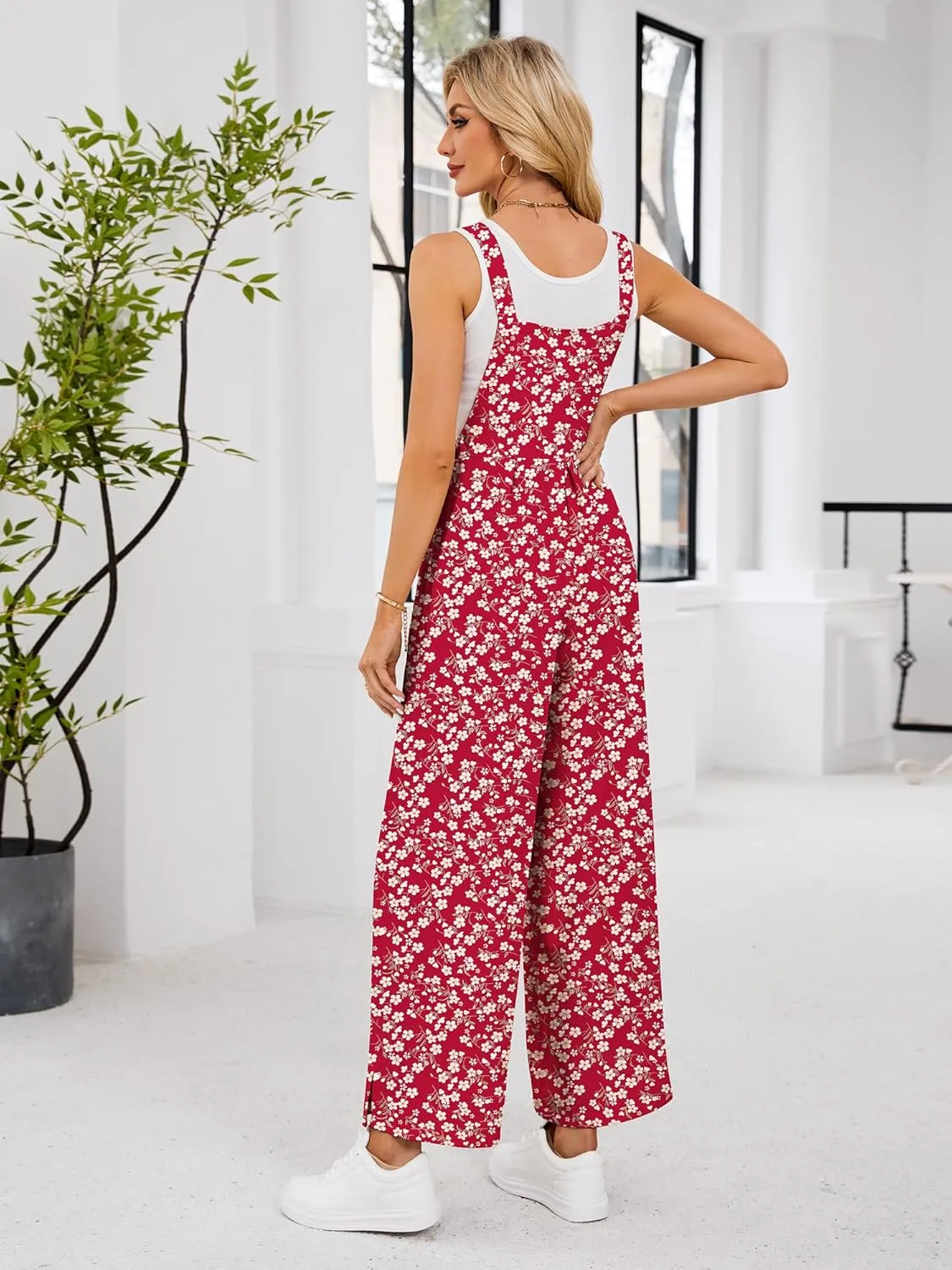 Womens Summer Casual Jumpsuits Baggy Wide Leg Floral Overalls Rompers for women 2025 With Pockets