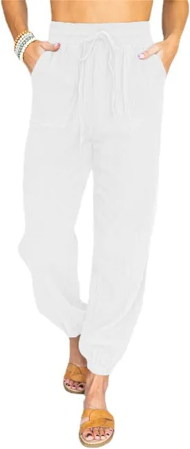 Womens Tapered Pants Drawstring High Waistes Pants Athletic Casual Jogger Pant Summer Loose Trousers with Pockets