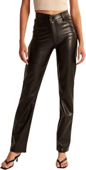 Zebaexf Women's High Waist Faux Leather Pants Straight Leg Jeans Leather Look Pants